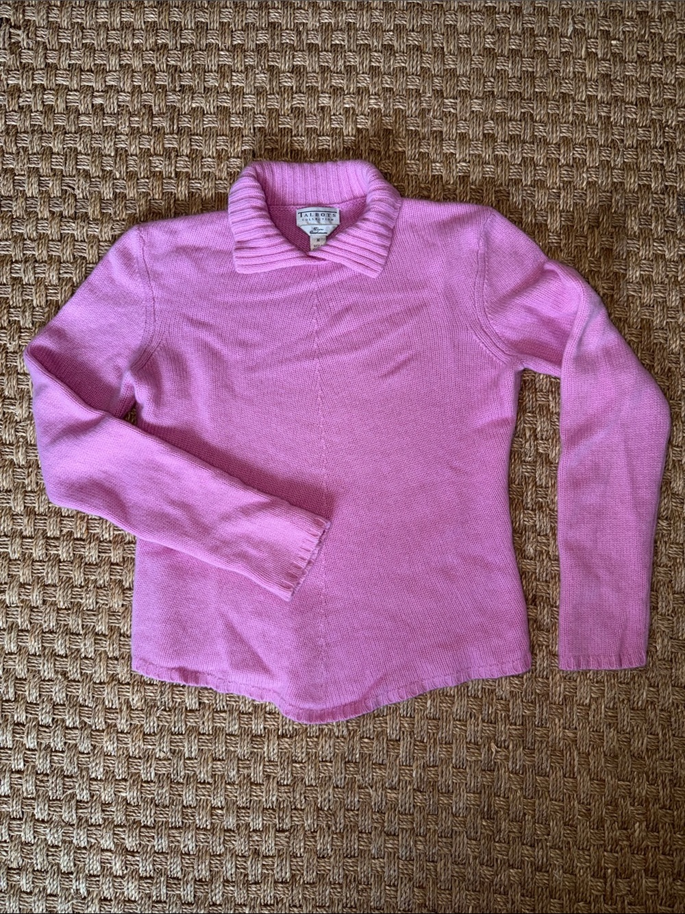 Talbots Collection 100% Cashmere Pink Johnny collar Pullover Sweater Sz Med